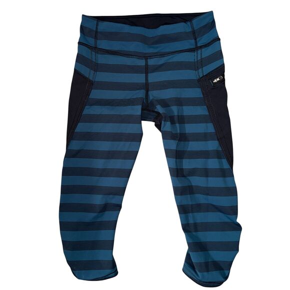 GUC Lululemon Run: TOP SPEED CROP PANT MICRO MACRO STRIPE ALBERTA LAKE‎ BLACK 6 - Picture 1 of 5
